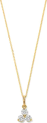 Produktbild von New Bling 9NBG-0670 Gold Halskette mit Anhänger - 3 Steine - 7.4mm - Zirkonia - Ankerglied - 39+3+3cm - 0.87 Dicke - 14 Karat - Gold