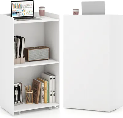 Immagine prodotto di COSTWAY Leggio, pulpito con rotelle, 2 ripiani, tavolo alto, supporto per podio per aule scolastiche, chiese, seminari, 57,5 x 37 x 105 cm (bianco)