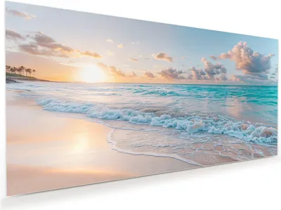 Produktbild von Glasbild 60x30cm in XXL für Wohnzimmer, Schlafzimmer Motiv Sonnenaufgang Strand