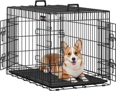 Produktbild von Hundekäfig – Hundebox – Sichere Transportlösung – Zusammenklappbar, 2 Türen – 925 x 575 x 64 cm – Schwarz