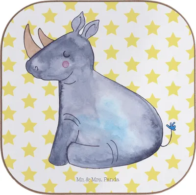 Produktbild von Mr. & Mrs. Panda Untersetzer Tasse Einhorn Nashorn - Weiß - Geschenk, gläseruntersetzer, Tassenuntersetzer, Zoo, bieruntersetzer, Coaster, Regenbogen, Unicorn, für Gläser