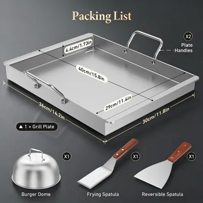 Productafbeelding van RVS Grillplaat 40x30cm met Spatels