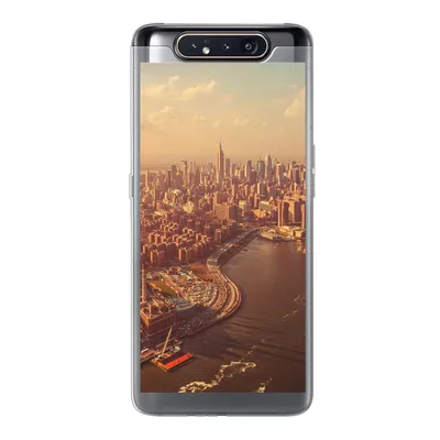 Produktbild von MuchoWow® Handyhülle Schutzhülle Hülle für Samsung Galaxy A80 New York - Skyline - Gold Silikon Softcase Handy Hülle - Schutzdeckel
