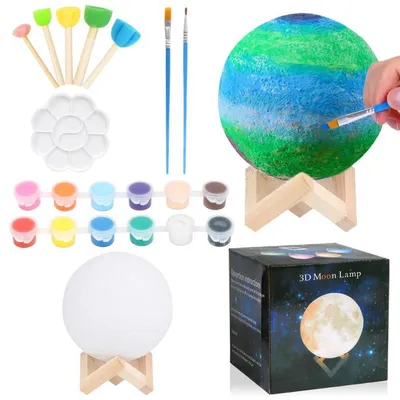 Image de Kit de loisirs créatifs pour enfants : lune à colorier, avec peintures et pinceaux, diamètre de 12,7 cm