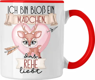 Produktbild von Trendation - Rehe Tasse Geschenk Frauen Ich Bin Bloß Ein Mädchen Das Rehe Liebt Rehliebhaberin Geschenk Spruch Geburtstag (Rot)