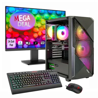 Produktbild von GAMEMAX Gaming-PC MegaDeal Striker Komplett-SET 2738 AMD Ryzen 7 5700X 16GB RAM 480GB SSD RTX 5060 Windows 11 + MSI PRO MP2412 LED-Monitor 60cm (24")