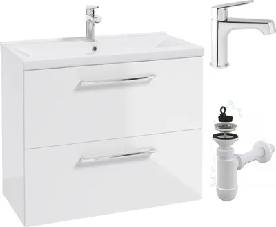 Zdjęcie produktu dla Biała Szafka z Umywalką do Łazienki 60x40 Połysk Cichy Domyk Bateria Wysoka