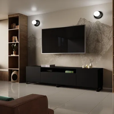 Produktbild von Masseno TV-Schrank MIVO 200 cm Fernsehschrank mit Schubladen und 3 Türen TV-Lowboard für Wohnzimmer Modern 200x40x41 cm Schwarz / Schwarz