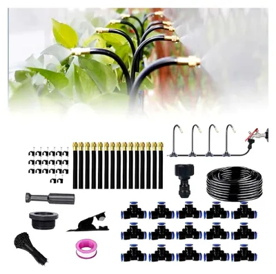 Produktbild von 15M Bewässerungssystem für den Garten, 360° gebogenes Wassernebel-Kühlsystem, Bewässerungsset für Garten, Sprühnebel-Kühlung, Nebelbewässerungskit für Landschaft, Blumenbeete und Pflanzen