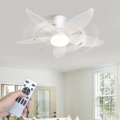 Immagine prodotto di Ventilatori da soffitto a LED ZMH: silenziosi, 6 velocità, luce integrata, 5 pale, bianchi, dimmerabili, con telecomando, ideali per la camera da letto