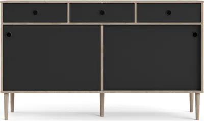 Produktbild von Penny Sideboard 2 Schiebetüren und 3 Schubladen Hickory-Nachbildung und matt schwarz.