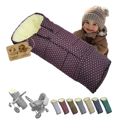 Produktbild von BAMBINIWELT Winterfusssack in Mumienform für Kinderwagen, Jogger, Buggy oder Schlitten, aus Wolle, Größe anpassbar, MUMIE STERNE BORDEAUX