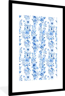 Produktbild von MuchoWow® MuchoWow® Gerahmtes Poster Blumen - Pflanzen - Blau 60x90 cm - Poster mit zchwarzem Bilderrahmen - Dekoration - Wandposter Wohnzimmer - Hochwertig