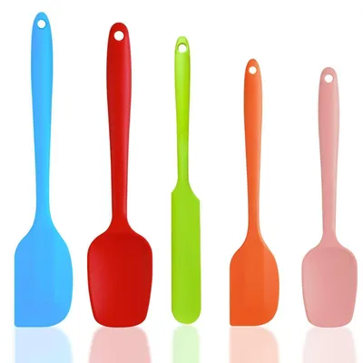 Image de Ensemble de 5 spatules flexibles pour pâte, en silicone multicolore, résistantes à la chaleur et sans BPA