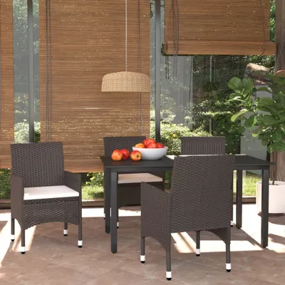 Image de The Living Store Ensemble de jardin 5 pièces avec coussins Poly Rattan Brun