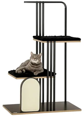 Immagine prodotto di Tyrannia - Tiragraffi a colonna e albero da arrampicata - Altezza 128 cm - 4 livelli - Sisal e struttura in acciaio - Con cuscino e tavola per graffiare