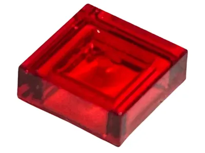 A single red Lego tile on a white background.