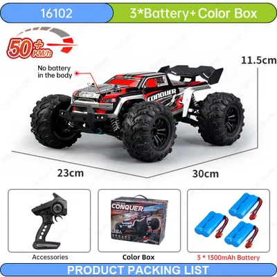 Produktbild von Teeggi 16102 RC-Auto 1:16, 50 km/h, Allrad Monstertruck mit 3 Akkus, ab 14 Jahren, Rot