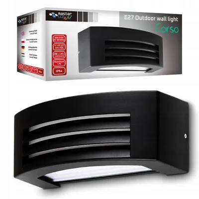 Produktbild von MasterLED Außenwandleuchte E27 IP54 Schwarz Raster Gewölbt Wandlampe Alu Lamellen Design Blendfrei Fassadenleuchte RAL 7021