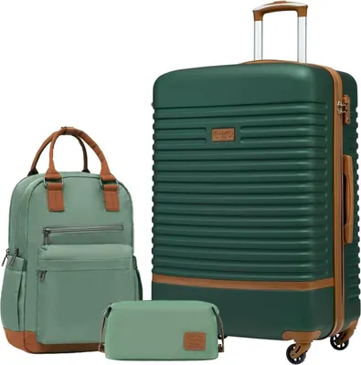 Immagine prodotto di COOLIFE set di valigie 3 pezzi ABS a guscio duro verde scuro/marrone