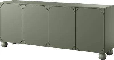 Produktbild von Wohnzimmer-Sideboard mit 200 cm Breite in grün matt, Kugelfüße, 4 Türen, 2 Schubladen - SPLIT-141