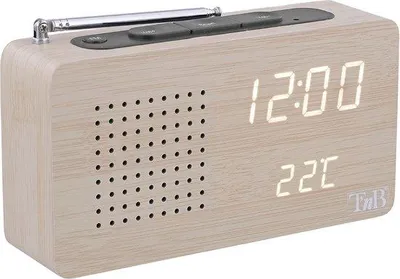 Zdjęcie produktu dla Drewniany budzik z diodą LED, wyświetlaczem cyfrowym, budzikiem, regulowanym oświetleniem, radiem FM i funkcją budzika