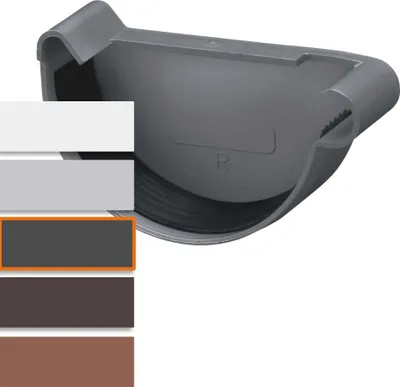 Produktbild von INEFA Dachrinnen Endstück halbrund, PVC NW100 / 100mm, rechts Anthrazit, Dachrinnenzubehör, einfache Steckmontage,  Germany