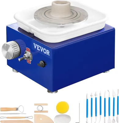 Zdjęcie produktu dla Koło garncarskie ceramiczne 30 W, niebieskie Elektryczne koło garncarskie 10 cm 300 obr/min Koło garncarskie, maszyna do formowania z fartuchem, odpowiednia dla początkujących, entuzjastów itp.