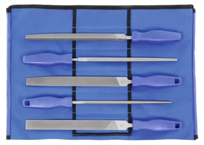 Image de Jeu de limes polyvalentes Dick, 5 pièces, dans une trousse à roulettes. Pas 2, longueur sans tige : 200 mm. 5 pièces