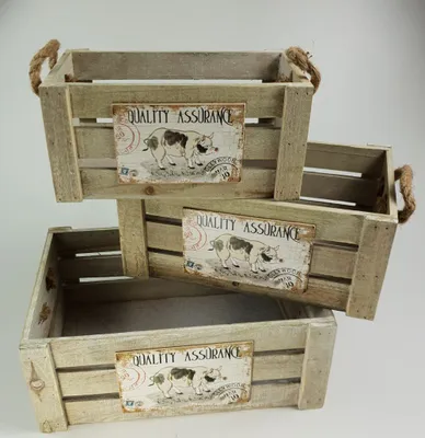 Produktbild von Holzkisten 3er Set mit Seilgriffen Schweinchen