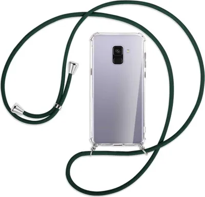 Produktbild von Handykette Backcover-Schutzhülle mit Band (Metall silberfarben) für Samsung Galaxy A8 Plus 2018 - dunkelgrün