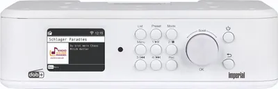 A white and silver Imperial DABMAN i460 multifunctional radio is shown from the front against a white background.