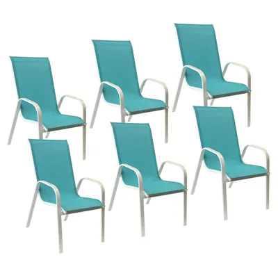 Image de Lot de 6 chaises MARBELLA en textilène bleu - aluminium blanc