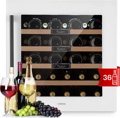 Image de Klarstein Cave a Vin Encastrable, Réfrigérateur à Vin, Porte en Verre, Cave à Vin Vieillissement, Zone Unique, Prosecco, Ecran Tactile, Réfrigérateur Bar, Frigo, Protection UV, 5-20°C, 36 Bouteilles