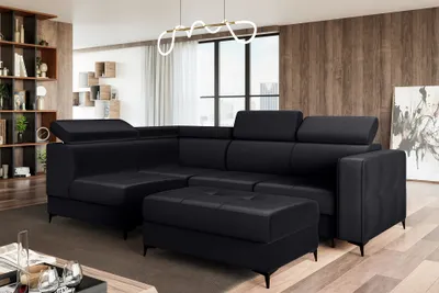 Produktbild von MEBLINI Schlafcouch mit Bettkasten - Ecksofa mit Schlaffunktion - Sofa mit Relaxfunktion und Kopfstützen - Couch L-Form - Eckcouch - Wohnlandschaft - DORIAN - 263x232x89cm Links - Schwarz Samt