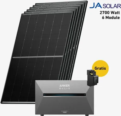 Produktbild von 2700 Watt, Bifazial Komplettset, Balkonkraftwerk, Anker SOLIX Solarbank 3 E2700 Pro, 2 x BP2700 Zusatzbatterien