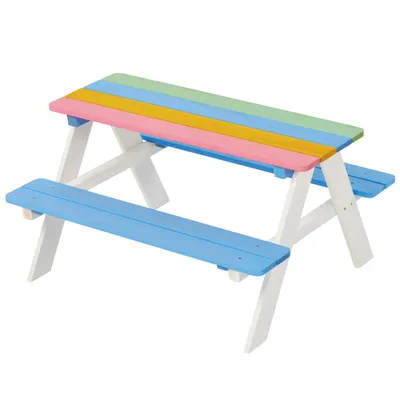 Produktbild von Bunte Kindersitzgruppe aus Holz – Outdoor Picknicktisch für Kinder, wetterfest und robust