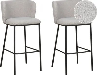 Produktbild von BELIANI Barstuhl 2er Set Hellgrau Bouclé und Metall mit Niedriger Lehne Fußstützen Retro Design Sitzmöbel Wohnzimmer Küche Bar Wohnküche Ausstattung