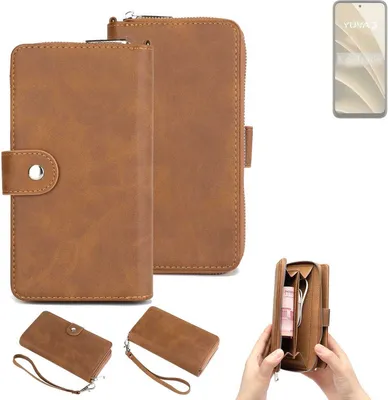Produktbild von K-S-Trade Handyhülle Schutzhülle kompatibel mit Lava Yuva 3 Pro & Portemonnee Tasche Handytasche Case Etui Geldbörse Wallet braun (1x)