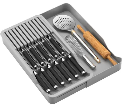 Imagen del producto de Organizador extensible para cajones, diseñado para almacenar hasta 11 cuchillos
