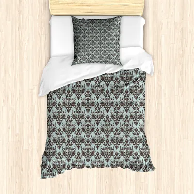 Produktbild von ABAKUHAUS Damast Bettbezug Set für Einzelbetten, Floral viktorianischen Retro, Milbensicher Allergiker geeignet mit Kissenbezug, Knickentenbraun