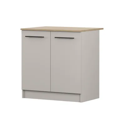 Produktbild von Unterschrank INEZ VI, Küche, Küchenschrank zweitürig 80 cm Kaschmir/Steineiche mit zwei Drehtüren, schwarze Metallgriffe