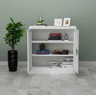 Produktbild von Szafa biurowa Molise 90 x 40 x 90 cm Szafa biurowa z 2 drzwiami Stalowa szafa z 2 półkami o regulowanej wysokości Metalowa szafa zamykana na klucz Stal jasnoszara