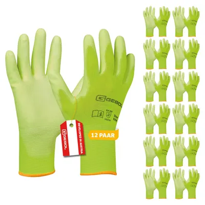 Produktbild von Gebol Nano Flex Arbeitshandschuhe, 12 Paar, Gr. 9/L, Neongelb, PolyurethanGrip – Nano Flex Neongelb 12 Paar