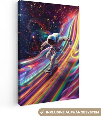 Produktbild von MuchoWow® - Leinwandbilder - Astronaut - Weltraum - Skateboard - Farbenfroh, Wandbild, Wanddeko Bilder Wohnzimmer, 20x30 cm