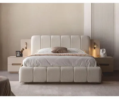 Produktbild von Casa Padrino Luxus Schlafzimmer Set Weiß / Grau - 1 Doppelbett & 2 Nachttische