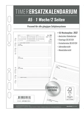 Produktbild von Timer Ersatzkalendarium A5 2022 - Bürokalender