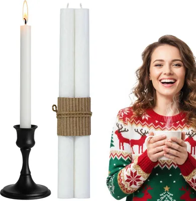 Image de Bougies traditionnelles simples pour le dîner de Noël 2 pièces Blanc