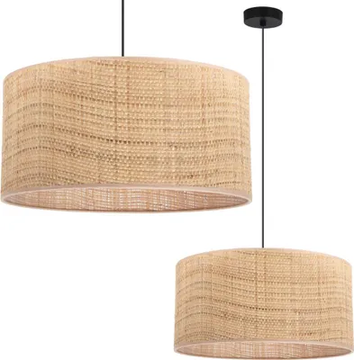 Image de Lampe Suspendue En Rotin Noir 1 Abat-Jour Plat En Rotin 45 Cm