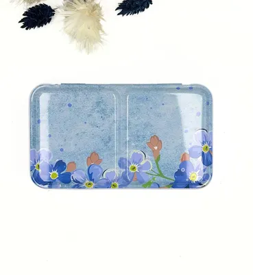 Aquarell-Metalldose, 12 Farben, Blumenmuster, 12x7x2,2 cm